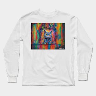 Colorful melting Cat by Farbrausch Art 2023 Long Sleeve T-Shirt